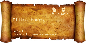 Milics Endre névjegykártya